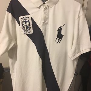 Navy blue and white polo